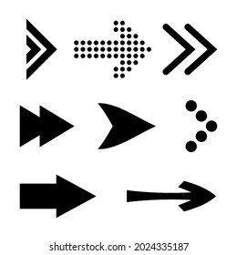Icon Set of Flat Arrows. Isolated Black Arrow Icon Collection for Back and Next User Interface Icons. Different Concept for Previous or Forward Minimal Web Buttons on White