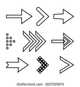 Icon Set of Flat Arrows. Isolated Arrow Icon Collection for Back and Next User Interface Icons. Different Shape Concept for Previous or Forward Minimal Web Buttons on White