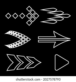 Icon Set of Flat Arrows. Isolated Arrow Icon Collection for Back and Next User Interface Icons. Different Concept for Previous or Forward Minimal Web Buttons on Black Backdrop