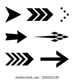 Icon Set of Flat Arrows. Isolated Black Arrow Icon Collection for Back and Next User Interface Icons. Different Shape Concept for Previous or Forward Minimal Web Buttons on White Backdrop