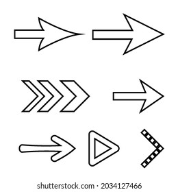 Conjunto de iconos de flechas planas. Colección de iconos de flecha aislada para iconos de interfaz de usuario posterior y siguiente. Concepto diferente para botones Web mínimos anteriores o posteriores en fondo blanco