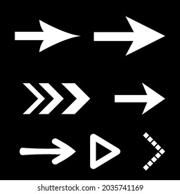 Icon Set of Flat Arrows. Isolated White Arrow Icon Collection for Back and Next User Interface Icons. Different Shape Concept for Previous or Forward Minimal Web Buttons