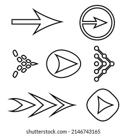 Icon Set of Flat Arrows. Isolated Arrow Icon Collection for Back and Next User Interface Icons. Different Shape Concept for Previous or Forward Minimal Web Buttons on White Background