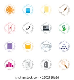 Icon-Set-Flachbild-Grafik und Investition in Vollfarbensammlung