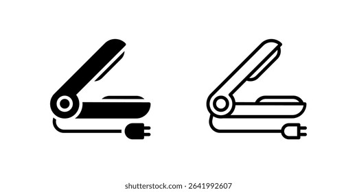 Icon set of flat iron or straightener for personal care and hair styling