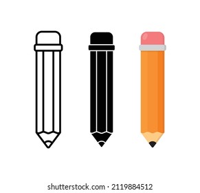 icon set of flat pencil illustration designs with three styles namely line, solid and flat. graphic asset suitable for picture books or children's books and more. suitable for various purposes. Vector