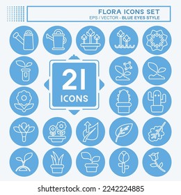 Icon Set Flora. related to Flora symbol. blue eyes style. simple illustration. plant. Oak. leaf. rose