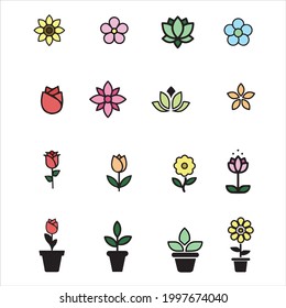 Icon set of flower with color. Editable vector pictograms isolated on a white background. Trendy  symbols for mobile apps and website design. Premium pack of icons in trendy style.