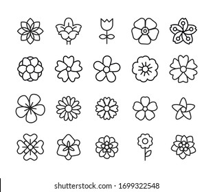 Icon set of flower. Editable vector pictograms isolated on a white background. Trendy outline symbols for mobile apps and website design. Premium pack of icons in trendy line style.