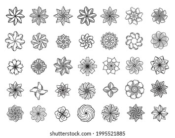Icon set of flower.  Pack of icons in trendy line style. Flowers Set.