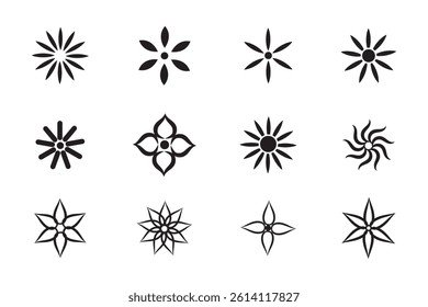 Icon set of flower.Flower icon. Black color flower shape icon collection. Stock vector.