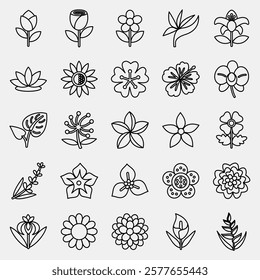 Icon set of flowers. Beautiful flowers elements. Icon in line style.