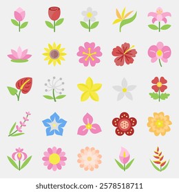 Icon set of flowers. Beautiful flowers elements. Icon in flat style.