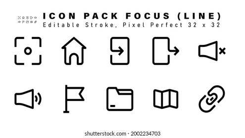 Icon Set of Focus Line Icons. Contains such Icons as Mute, Sound, Flag, Folder etc. Editable Stroke. 32 x 32 Pixel Perfect