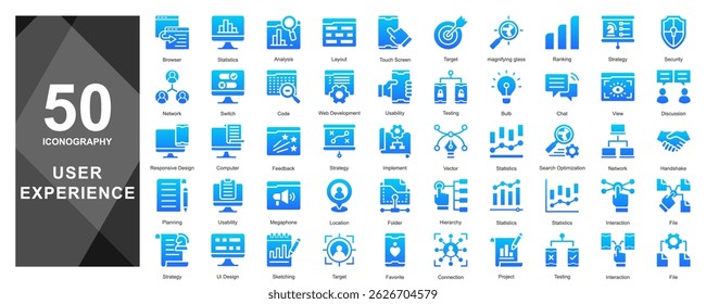 Icon set focusing on user behavior, metrics, and experience evaluation.