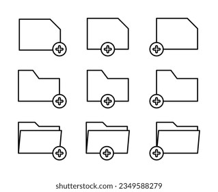 icon set folder, add, plus, new document. vector design for app, web or technology.
