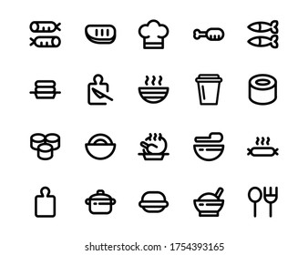 icon set of food bundles and home kitchen equipment