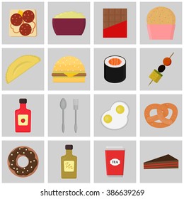 Icon set food. Colored vector buttons