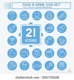 Icon Set Food and Drink - Blue Eyes Style - Simple illustration, Editable stroke, Design template vector, Good for prints, posters, advertisements, announcements, info graphics, etc.