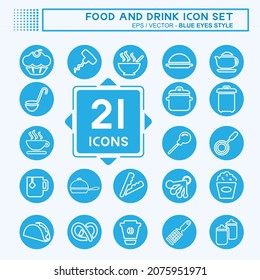 Icon Set Food and Drink - Blue Eyes Style - Simple illustration, Editable stroke, Design template vector, Good for prints, posters, advertisements, announcements, info graphics, etc.