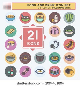 Icon Set Food and Drink - Color Mate Style - Simple illustration,Editable stroke,Design template vector, Good for prints, posters, advertisements, announcements, info graphics, etc.