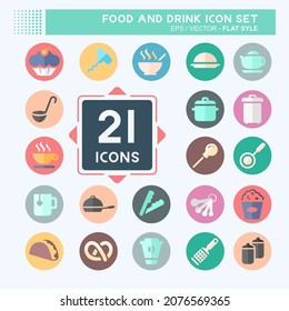 Juego de iconos Comida y bebida - Estilo plano - Ilustración simple, trazo editable, vector de plantilla de diseño, Buena para impresiones, carteles, anuncios, anuncios, gráficos de información, etc.
