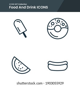 icon set of food and drink ice cream, coffee, donut and many more. with line style vector. suitable use for web app and pattern design.