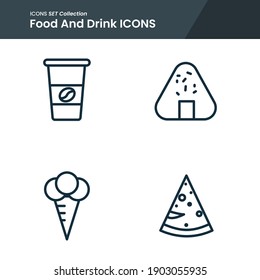 icon set of food and drink onigiri, coffee, watermelon and many more. with line style vector. suitable use for web app and pattern design.