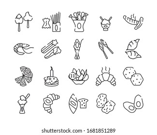 icon set of food related outline design, included as bread, hamburger, egg, pizza and more.