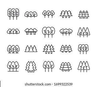 Icon set of forest. Editable vector pictograms isolated on a white background. Trendy outline symbols for mobile apps and website design. Premium pack of icons in trendy line style. svg