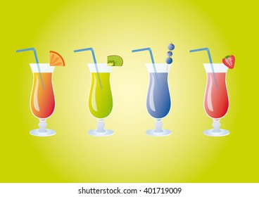 Icon Set fruit cocktail. Illustration of colorful cocktails. Healthy fruit smoothies
