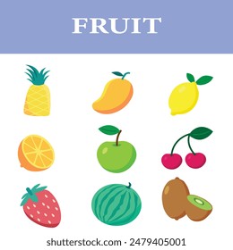 Icon set fruit summer fruit elements 