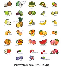 Icon set of fruits, hand drawn style