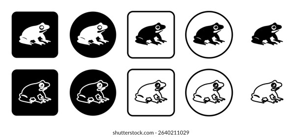 Icon set of funny frog. Filled, outline, black and white icons set, flat style.  Vector illustration on white background
