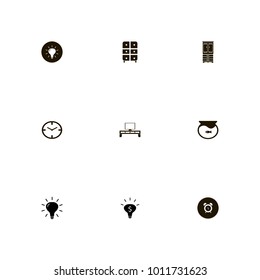 icon set Furniture with aquarium, fish, clock and lamp