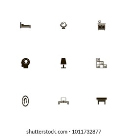 icon set Furniture with bedside table, tv, table lamp and bookshelf