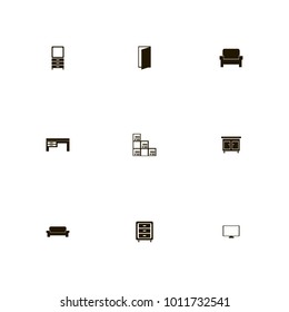 icon set Furniture with books, settee, cupboard and book wall