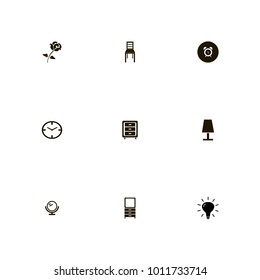icon set Furniture with bulb, watch, lamp and cupboard
