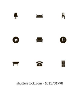 icon set Furniture with double bed, cabinet, lamp and bed