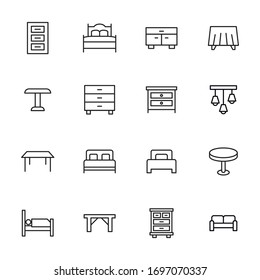 Icon set of Furniture. Editable vector pictograms isolated on a white background. Trendy outline symbols for mobile apps and website design. Premium pack of icons in trendy line style.
