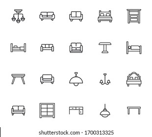 Icon set of Furniture. Editable vector pictograms isolated on a white background. Trendy outline symbols for mobile apps and website design. Premium pack of icons in trendy line style.
