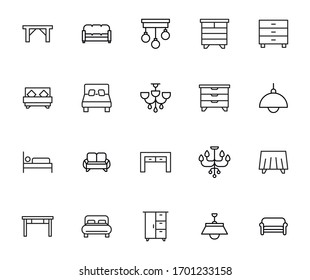 Icon set of Furniture. Editable vector pictograms isolated on a white background. Trendy outline symbols for mobile apps and website design. Premium pack of icons in trendy line style.
