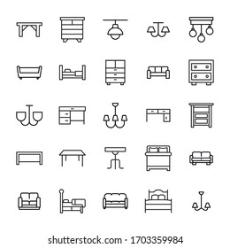 Icon set of Furniture. Editable vector pictograms isolated on a white background. Trendy outline symbols for mobile apps and website design. Premium pack of icons in trendy line style.
