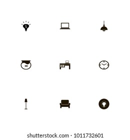 icon set Furniture with lamp, light, chandelier and chair
