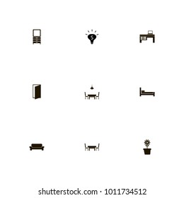 icon set Furniture with laptop on the desk, sleep, chairs and bed