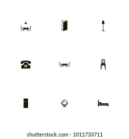 icon set Furniture with mirror, fridge, bed and chairs