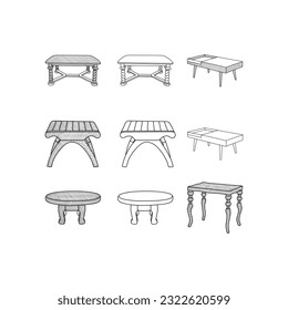 Icon set furniture of Table interior, vintage logo illustration design template, modern simple minimalist vector concept.