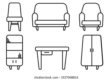 icon set of furniture vector black line for web