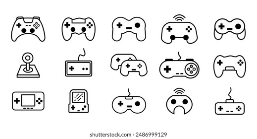 Icon set gamepad isolated on white background. Outline electronics symbols for website design, mobile application, ui. Collection of device pictogram. Vector illustration, editable strok.