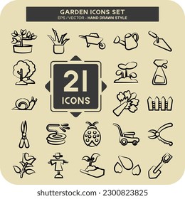 Icon Set Garden. suitable for Garden symbol. hand drawn style. simple design editable. design template vector. simple illustration